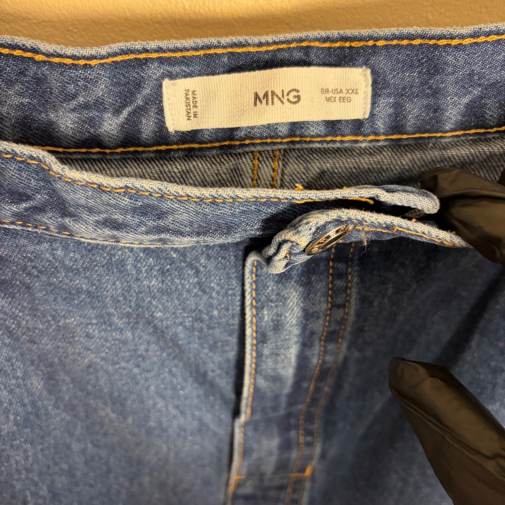 MNG Mango Denim Skirt Womens XXL Blue Midi Front Slit High Waisted 100% Cotton - Picture 3 of 8